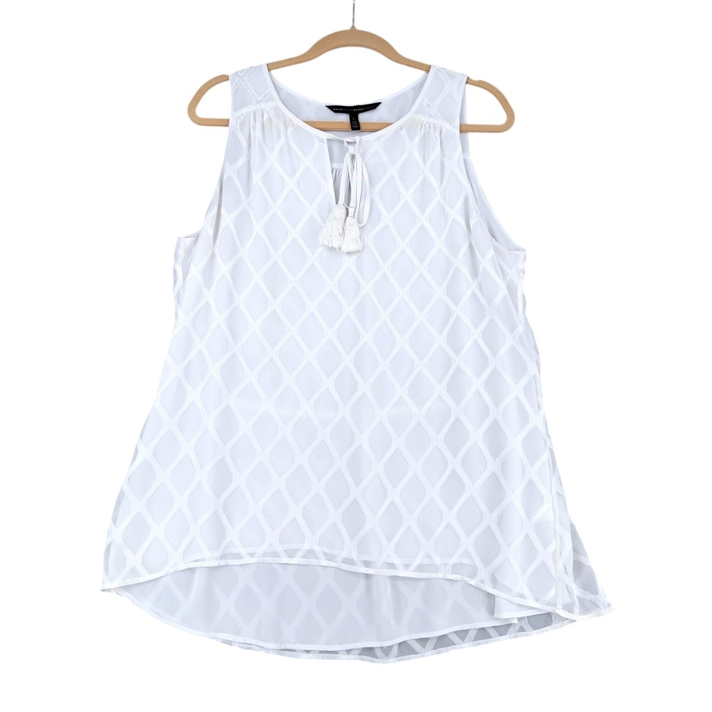 White House‎ Black Market Sleeveless Diamond Geo Tassel Tie Neck Top Women L